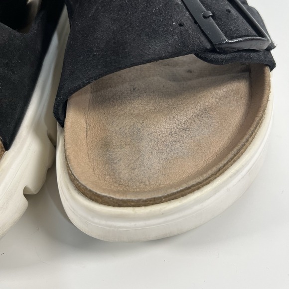 Arizona Platform Leather Chunky Suede Black Birkenstock Papillio Wedges Sz 40 - Picture 9 of 15